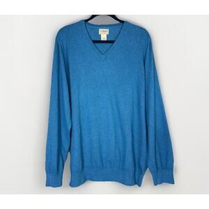 Vintage LL Bean Mens XL Blue Cashmere Cotton Pullover V-Neck Sweater Preppy Soft